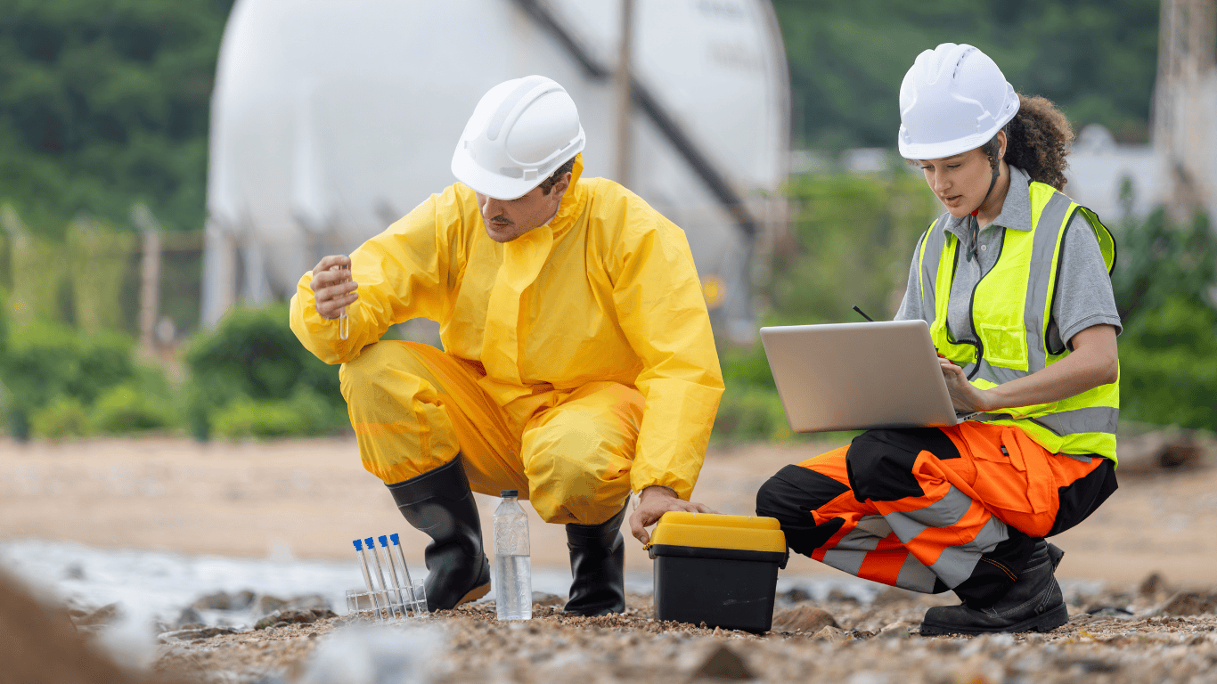 Workers testing contaminated groundwater and contaminated water at a field site demonstrate water remediation and groundwater treatment using water treatment and biological treatment system methods. This treatment process uses activated carbon, granular activated carbon, and reverse osmosis to treat organic compounds, volatile organic compounds, hazardous contaminants, emerging contaminants, heavy metals, dissolved metals, metal ions, emulsified oil, and suspended solids. Water remediation and treatment processes commonly improve influent water quality and water quality parameters, reducing contaminant concentration, effluent concentration, and total dissolved solids while ensuring treated water and drinking water standards. Ion exchange, membrane filtration, and treatment equipment support treatment efficiency, process performance, and water system reliability under site specific conditions and regulatory requirements to protect human health and overall water quality.