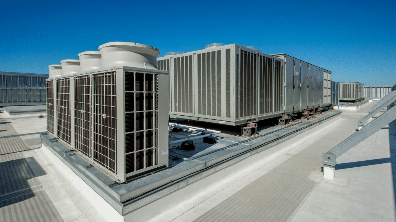 Commercial HVAC systems on a rooftop supporting ventilation, filtration, and indoor air quality in occupied buildings.