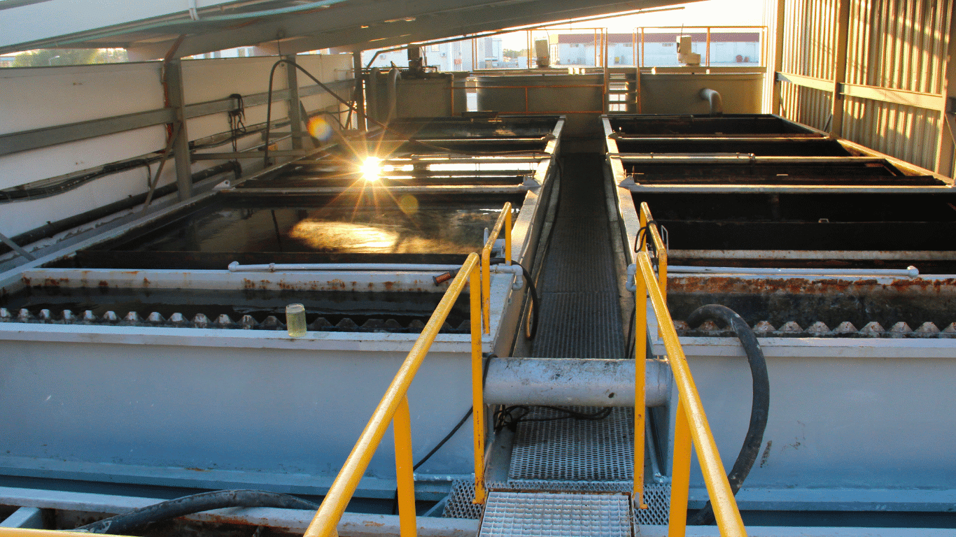 settling solids, rinse water, and wastewater tanks used to treat contaminants from metal finishing operations.