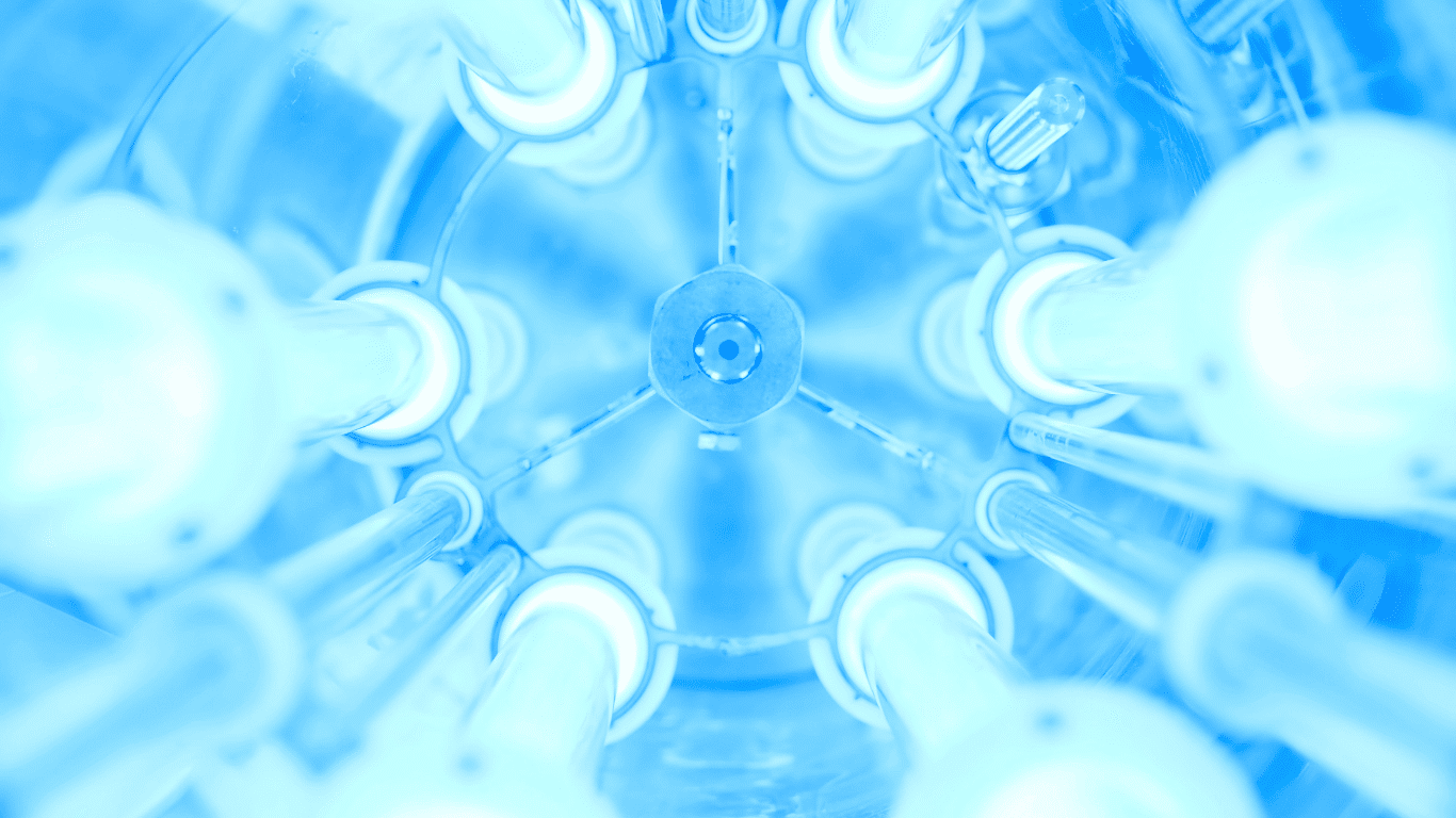 Industrial UV water disinfection system with UV lamps inside a quartz sleeve chamber using ultraviolet light to disinfect water for water treatment and drinking water applications.