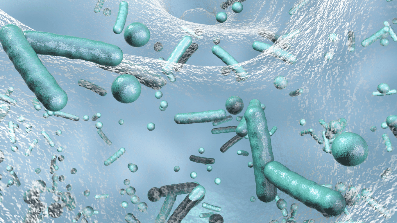 Illustration of Legionella bacteria in water, representing Legionnaires disease, Legionella testing, Legionella pneumophila, diagnostic testing, and detection of Legionella species in water systems.